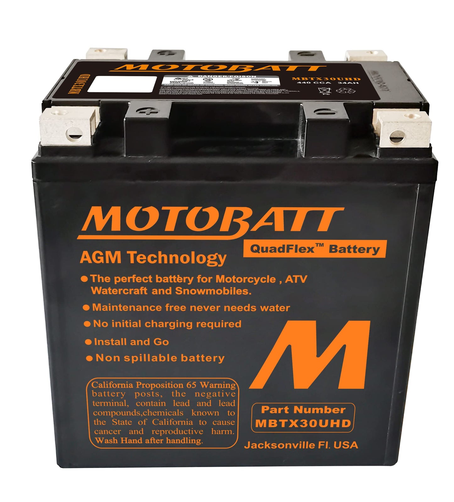 Motobatt MBTX30UHD 4.7 Ah Battery Replacement For Harley-Davidson CVO FLH (Touring) 1803 110cc 07 08 09 10 11 12 13 14, FLT 1690 103cc 10 11 12 13 14,FL,1584 96cc 07 08 09 10 11,1450 88cc 1999