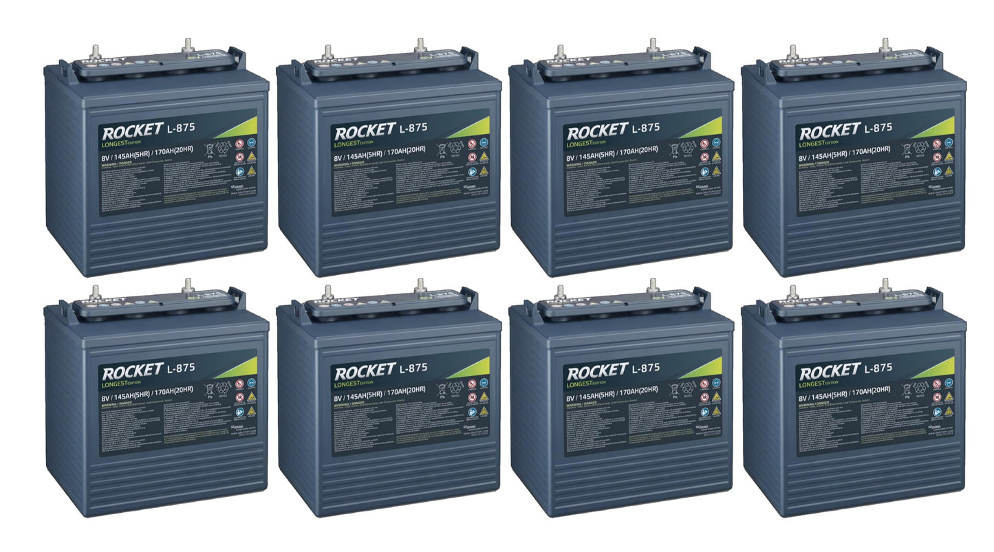 Rocket L-875 170Ah 8V Golf Cart Battery - Replaces Trojan T-875 (Set of 8)
