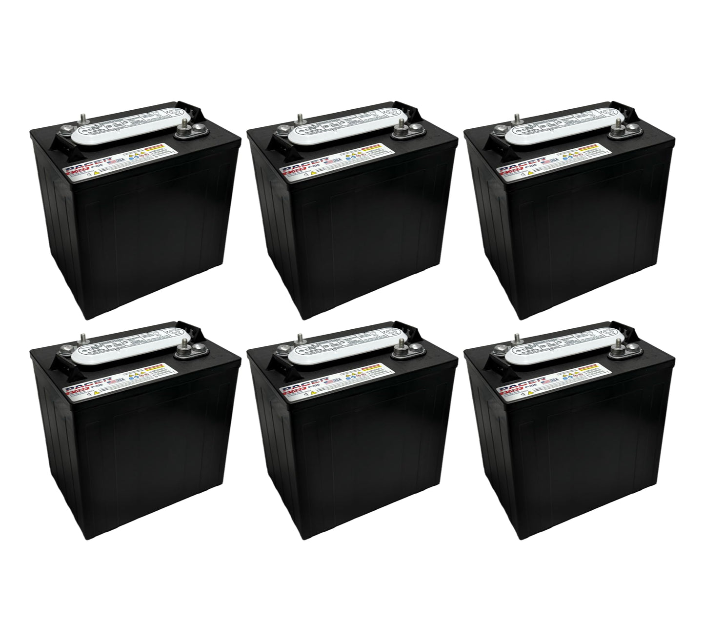 (Set of 6) Pacer P-105 6 Volt 220Ah Deep Cycle Golf Cart, Solar, Marine, RV & Industrial Use Battery | BCI Group GC2 ~ Compatible with T-105 | T-605
