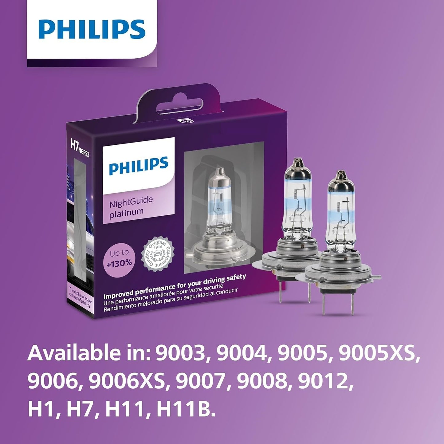 Philips Automotive Lighting H1 NightGuide Platinum Premium Upgrade Automotive Replacement Headlight Bulb, Fits Select High Beam, Low Beam, and Fog Positions (Pack of 2)
