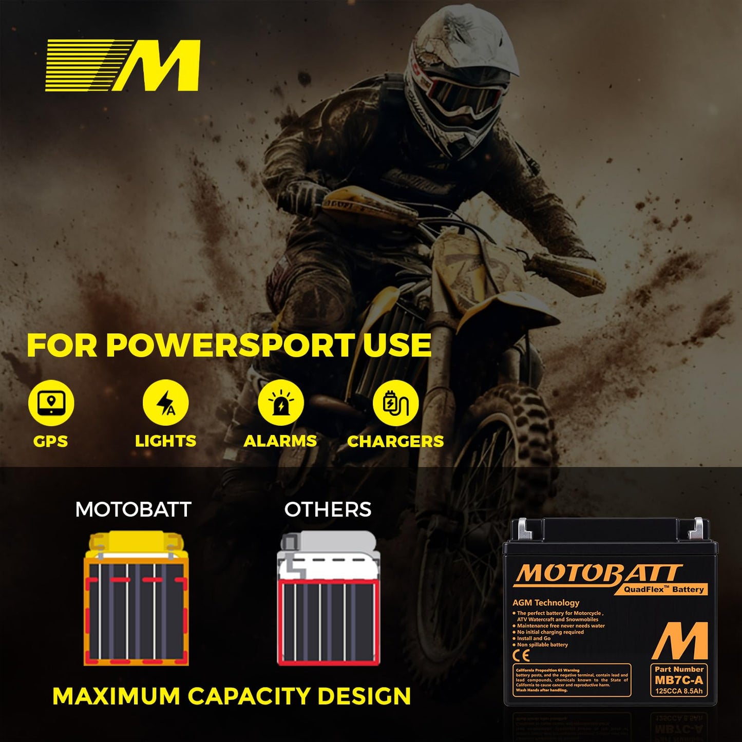 MB7CA Motobatt 12V AGM Battery - Replaces Yuasa YB7C-A