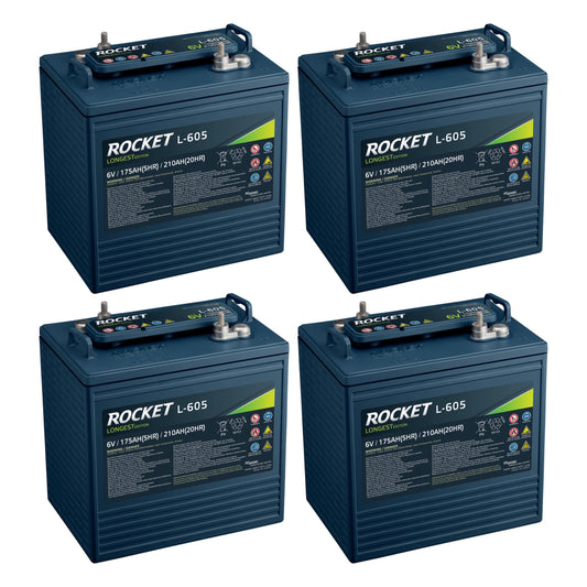 ROCKET L-605 210Ah 6V Golf Cart Battery - Compatible with Trojan T-105 T-605 (Set of 4)