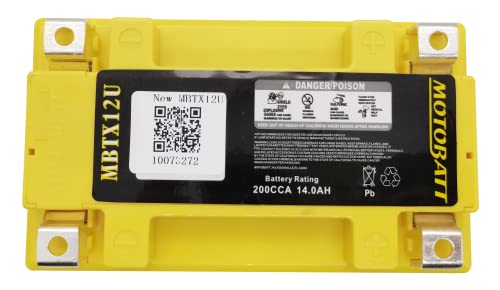 MotoBatt MBTX12U (12V 14 Amp) 200CCA Factory Activated QuadFlex AGM Battery - YB12BB2, YTX12BS, YTX12, YTX14BS, YTX14, YTX14L, YTX14H, YTX14HBS, YTX14LBS, YTX15L, YTX15LBS, ETX12, ETX14, AUX-400-200