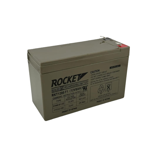 ROCKET RKT1280 12V 8Ah Sealed Lead Acid (SLA) Rechargeable Battery – F1 Terminal – AGM, Maintenance-Free, Backup Power for UPS, Alarm, and Security Systems