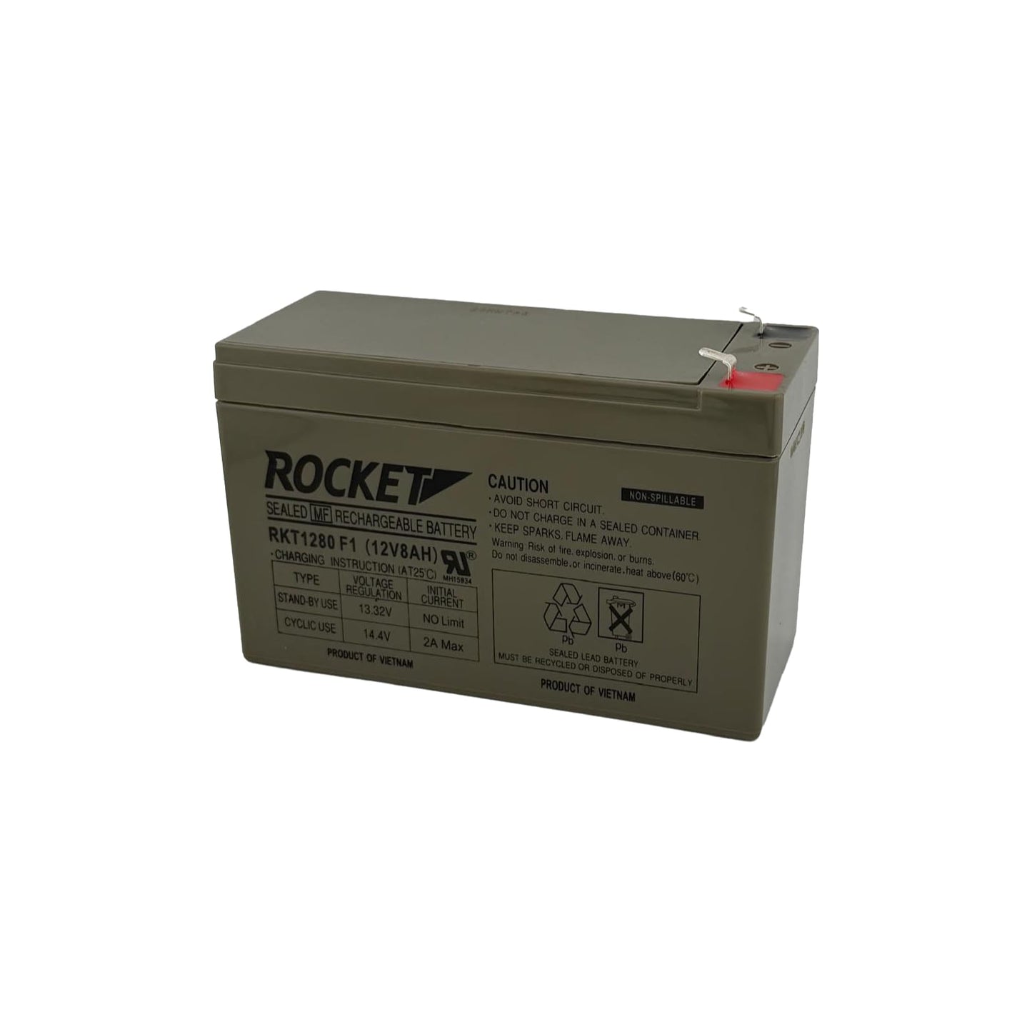 ROCKET RKT1280 12V 8Ah Sealed Lead Acid (SLA) Rechargeable Battery – F1 Terminal – AGM, Maintenance-Free, Backup Power for UPS, Alarm, and Security Systems