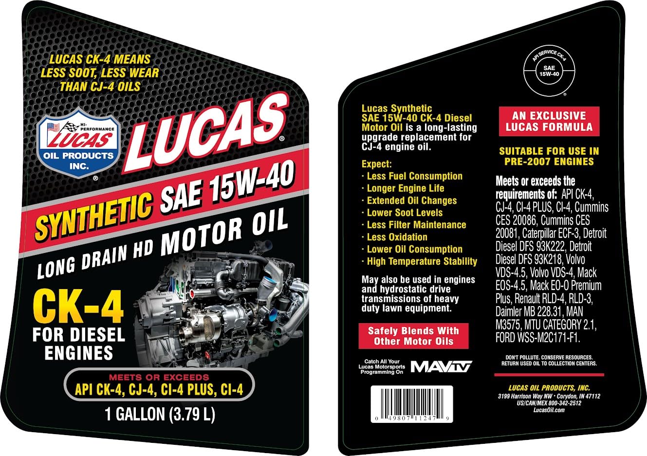 Lucas Oil 11247 Synthetic SAE 15W-40 CK-4 Diesel Oil - 1 Gallon (Pack of 4)