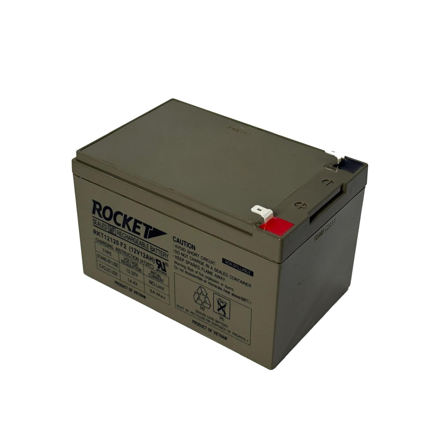 ROCKET RKT12120 F2 12V 12Ah Sealed Lead Acid AGM Battery – Rechargeable, Maintenance-Free, Non-Spillable – For Alarm Systems, Emergency Lighting, Mobility, UPS & Solar