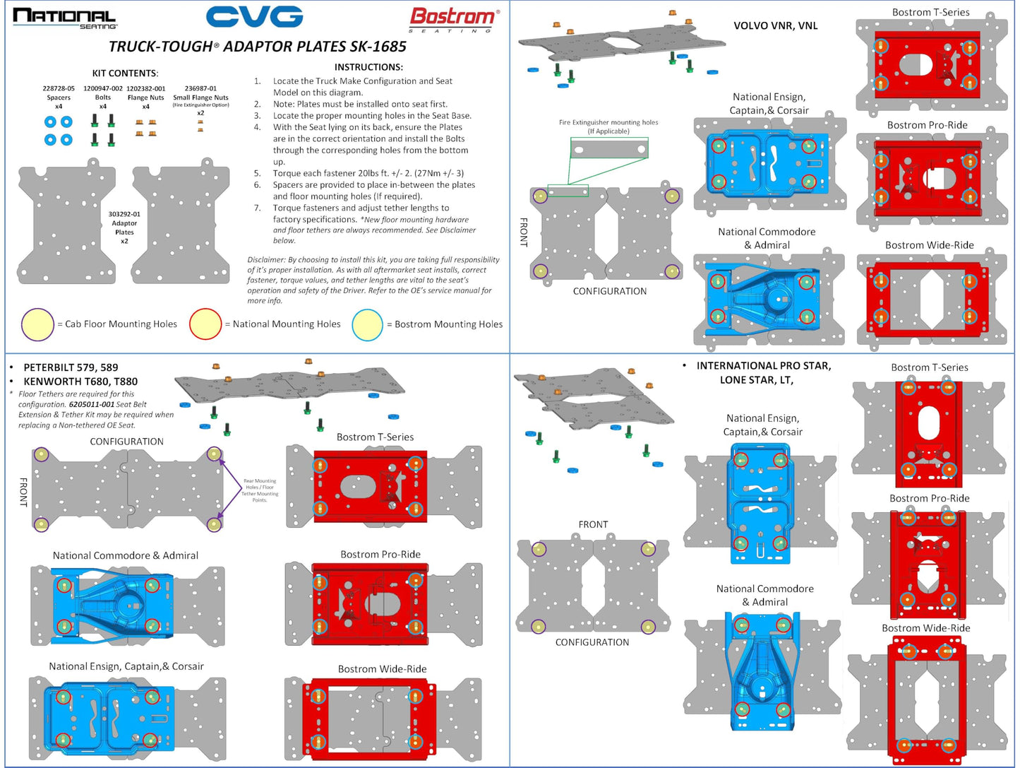 CVG Truck-Tough® Adaptor Plate Kit – Universal Air Suspension Seat Mount for National & Bostrom Hi-Pro Seats | Fits Peterbilt, Kenworth & International Trucks (See Guide) | Easy Install with Hardware