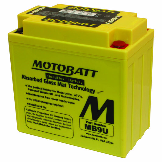 MotoBatt MB9U (12V 11 Amp) 140CCA Factory Activated QuadFlex AGM Battery Replaces - YB9A, YB9AA, YB9A2, YB9LA2, YB9B, YB9LB, YB9B2, YB9LB2, YB7A, YB7AA, YB7LA, YB7LB, 12N73A, 12N73B, 12N7D3B, 12N74A