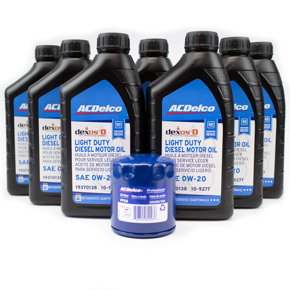 ACDelco DexosD 0w-20 Oil Change Kit 19370138, 10-9277 & ACDelco PF66, 55495105, 19391402 Oil Filter LM2 LZ0 For 3.0l Duramax Silverado Sierra 1500 Tahoe Yukon Suburban Escalade Diesel