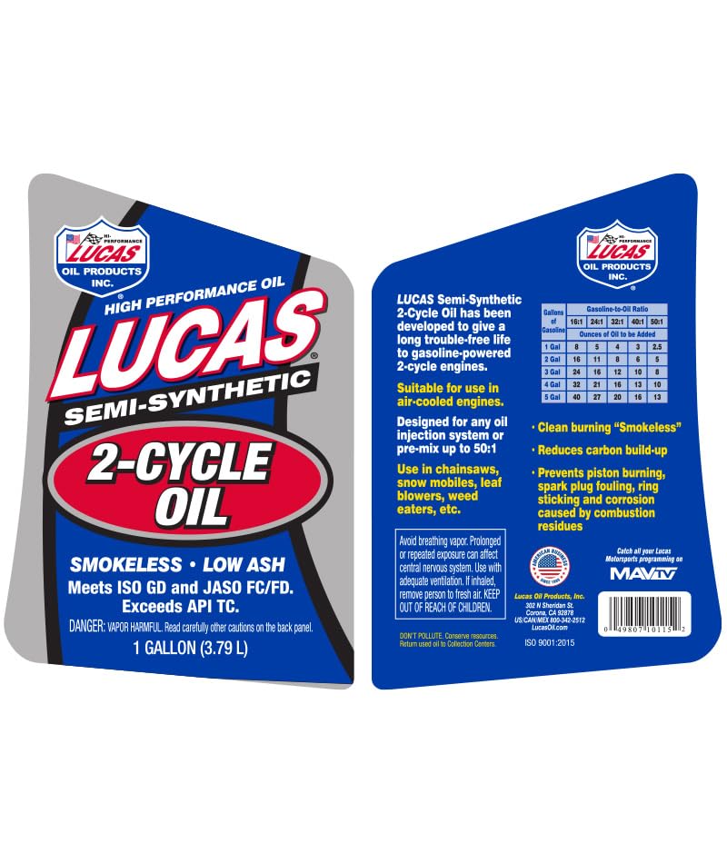 Lucas Oil 10115 Semi-Synthetic 2-Cycle Motor Oil - 1 Gallon (Pack of 4)