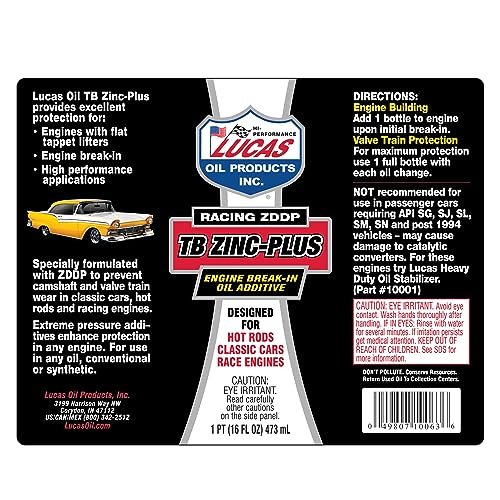 Lucas Oil 10063 Engine Break in Oil Additive w/TB Zinc Plus - 16 Ounce