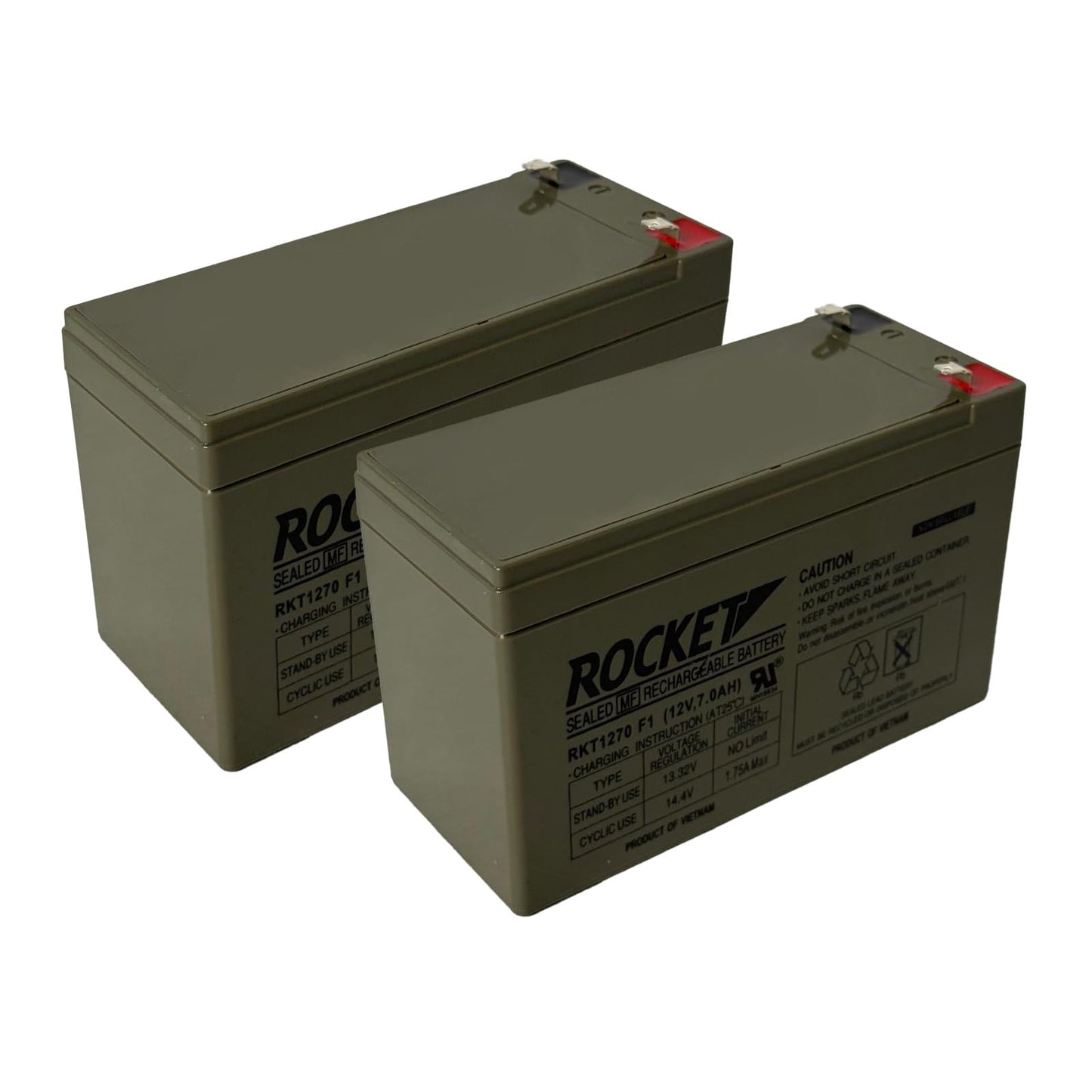ROCKET RKT1270 12V 7Ah (Pack of 2) Sealed Lead Acid (SLA) Rechargeable Battery – F1 Terminal – AGM, Maintenance-Free, Backup Power for UPS, Alarm, and Security Systems