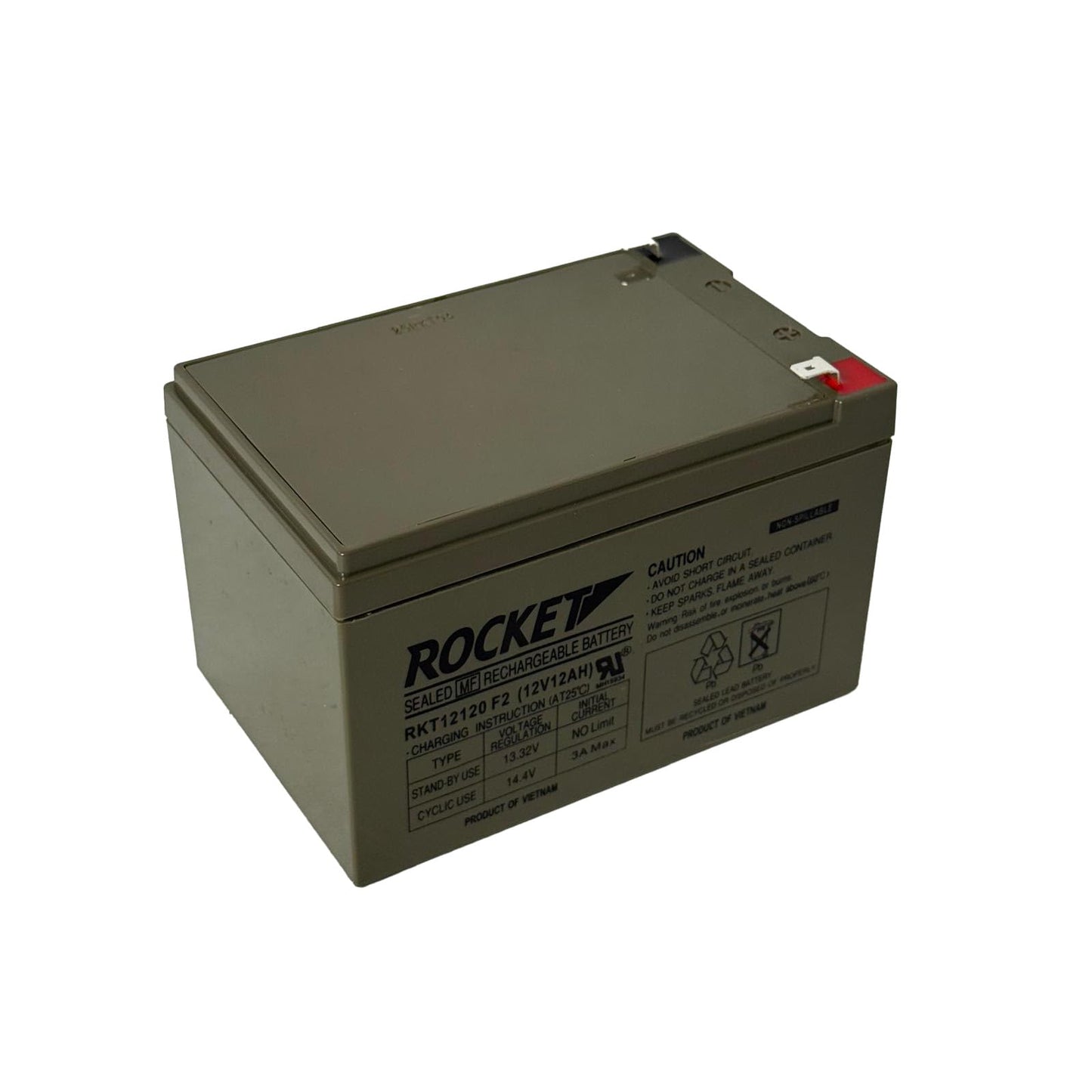 ROCKET RKT12120 F2 12V 12Ah Sealed Lead Acid AGM Battery – Rechargeable, Maintenance-Free, Non-Spillable – For Alarm Systems, Emergency Lighting, Mobility, UPS & Solar