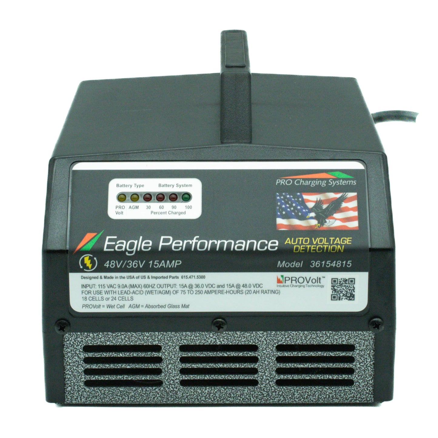 Eagle Performance i36154815 Smart Battery Charger, Auto Detect 36V/48V, with EZGO RXV 7ft Cord (602RXV-EZGO), Golf Cart Charger by Pro Charging Systems