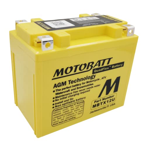 MotoBatt MBTX12U (12V 14 Amp) 200CCA Factory Activated QuadFlex AGM Battery - YB12BB2, YTX12BS, YTX12, YTX14BS, YTX14, YTX14L, YTX14H, YTX14HBS, YTX14LBS, YTX15L, YTX15LBS, ETX12, ETX14, AUX-400-200