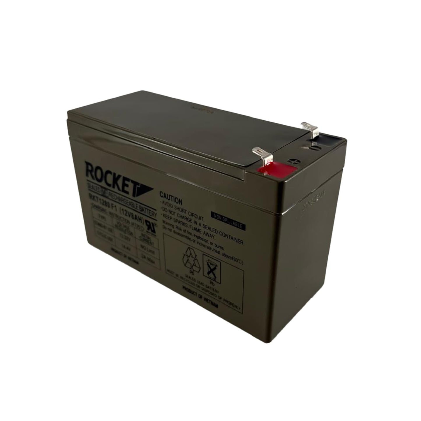 ROCKET RKT1280 12V 8Ah (Case of 10) Sealed Lead Acid (SLA) Rechargeable Battery – F1 Terminal – AGM, Maintenance-Free, Backup Power for UPS, Alarm, and Security Systems