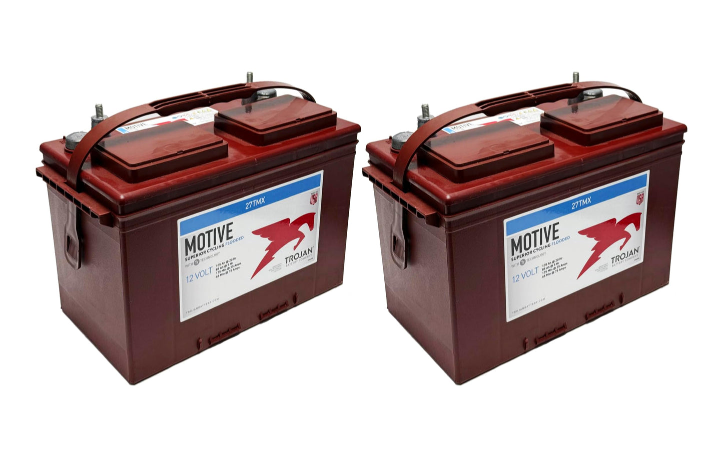 Trojan Battery 27TMX - 12V Flooded Lead Acid Battery, 105 Ah - Ideal for RVs, Marine, and Floor Cleaning Machines | Set of 2