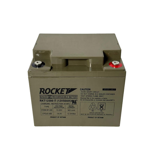 ROCKET RKT12500 IT 12V 50Ah Sealed Lead Acid AGM Battery – Rechargeable, Maintenance-Free, Non-Spillable with Insert Terminals – For Solar, Mobility, UPS, and Backup Power