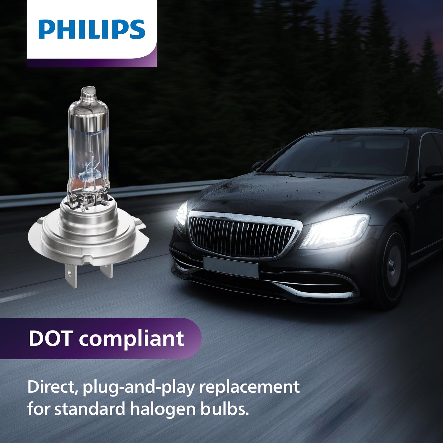 Philips Automotive Lighting H1 NightGuide Platinum Premium Upgrade Automotive Replacement Headlight Bulb, Fits Select High Beam, Low Beam, and Fog Positions (Pack of 2)