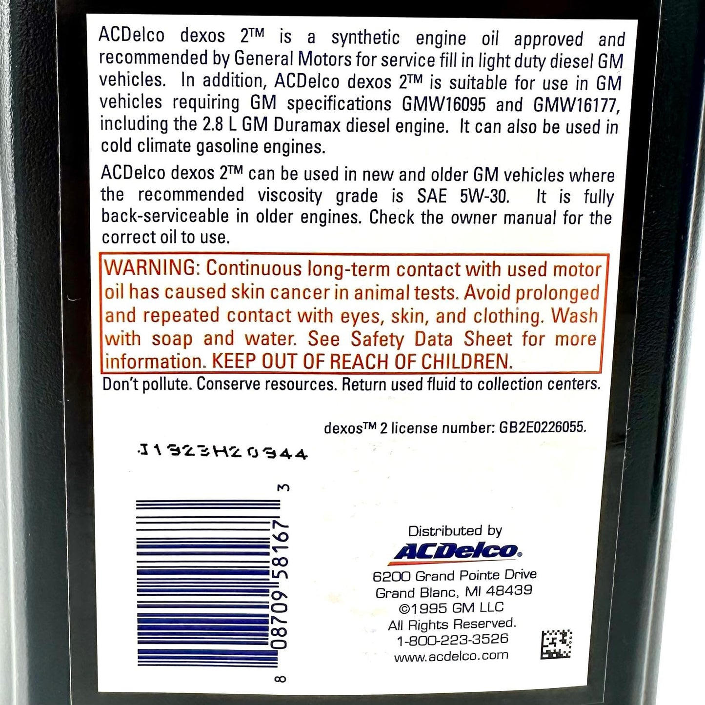 ACDelco 10-9129 19354306 dexos2 Full Synthetic 5W-30 Motor Oil - For 2016-2022 2.8L Duramax | Case of 12 Quarts