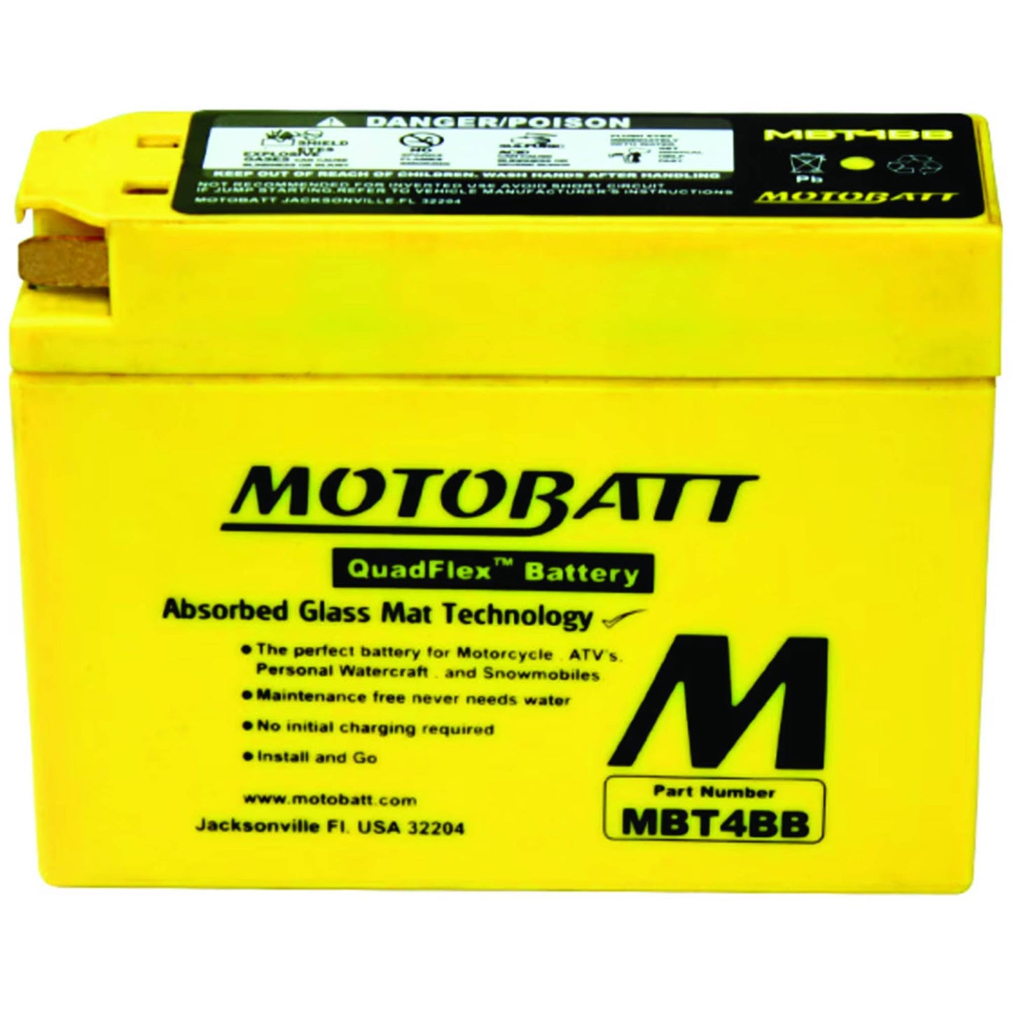 MotoBatt MBT4BB New Battery For Motobatt 2.5Ah, Suzuki Dr-Z70 2008 2009, Yam00 2001-2009, Sr400 (Fi) 2010-2013, Ttr110E Electric Start 2008-2014 YT4B-BS Large