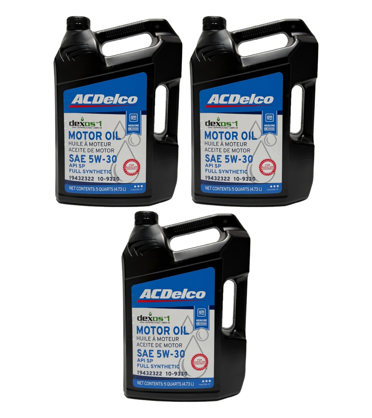 ACDelco GM Original Equipment 10-9330 (19432322) dexos™1 GEN 3 Full Synthetic 5W-30 Motor Oil - 5 qt Jug (Case of 3)