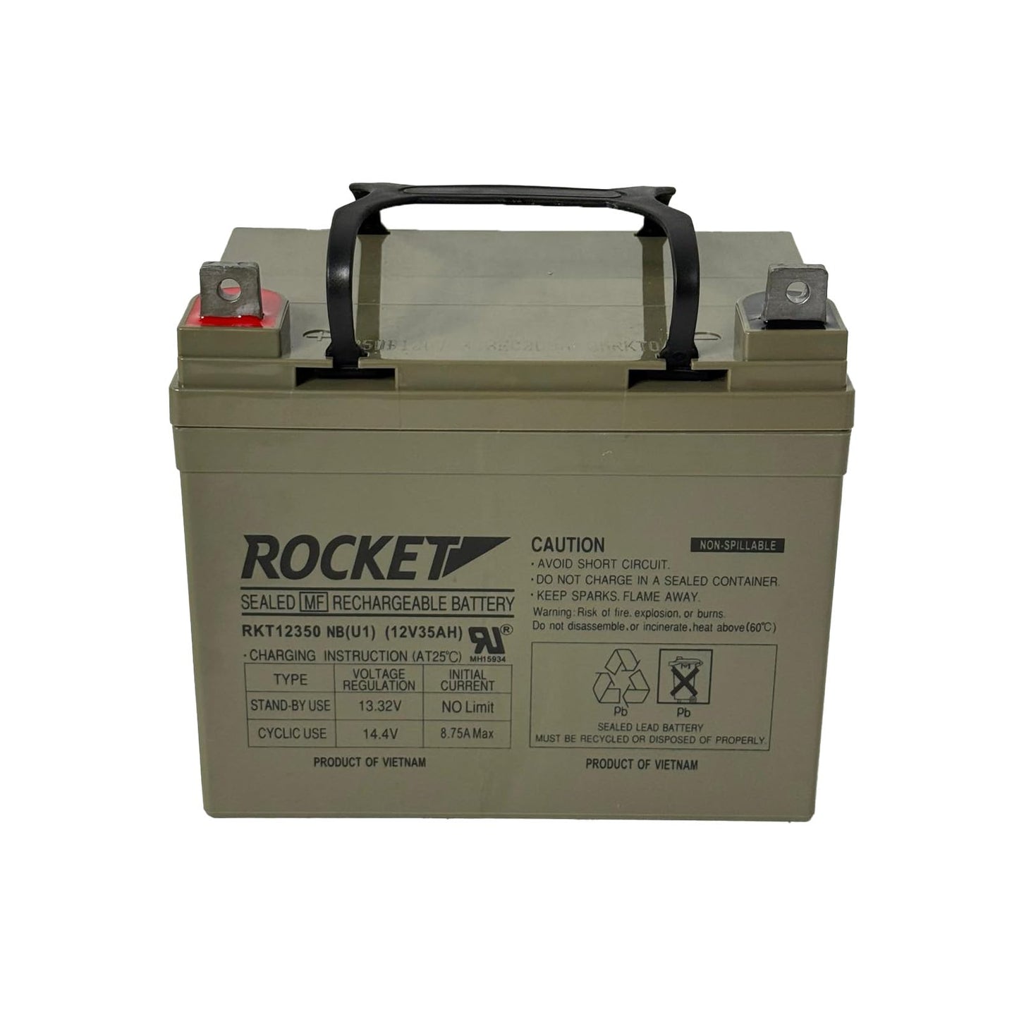ROCKET RKT12350 NB(U1) 12V 35Ah Sealed Lead Acid AGM Battery – Rechargeable, Maintenance-Free, Non-Spillable with Nut & Bolt Terminals – Ideal for Mobility, Solar, UPS Backup