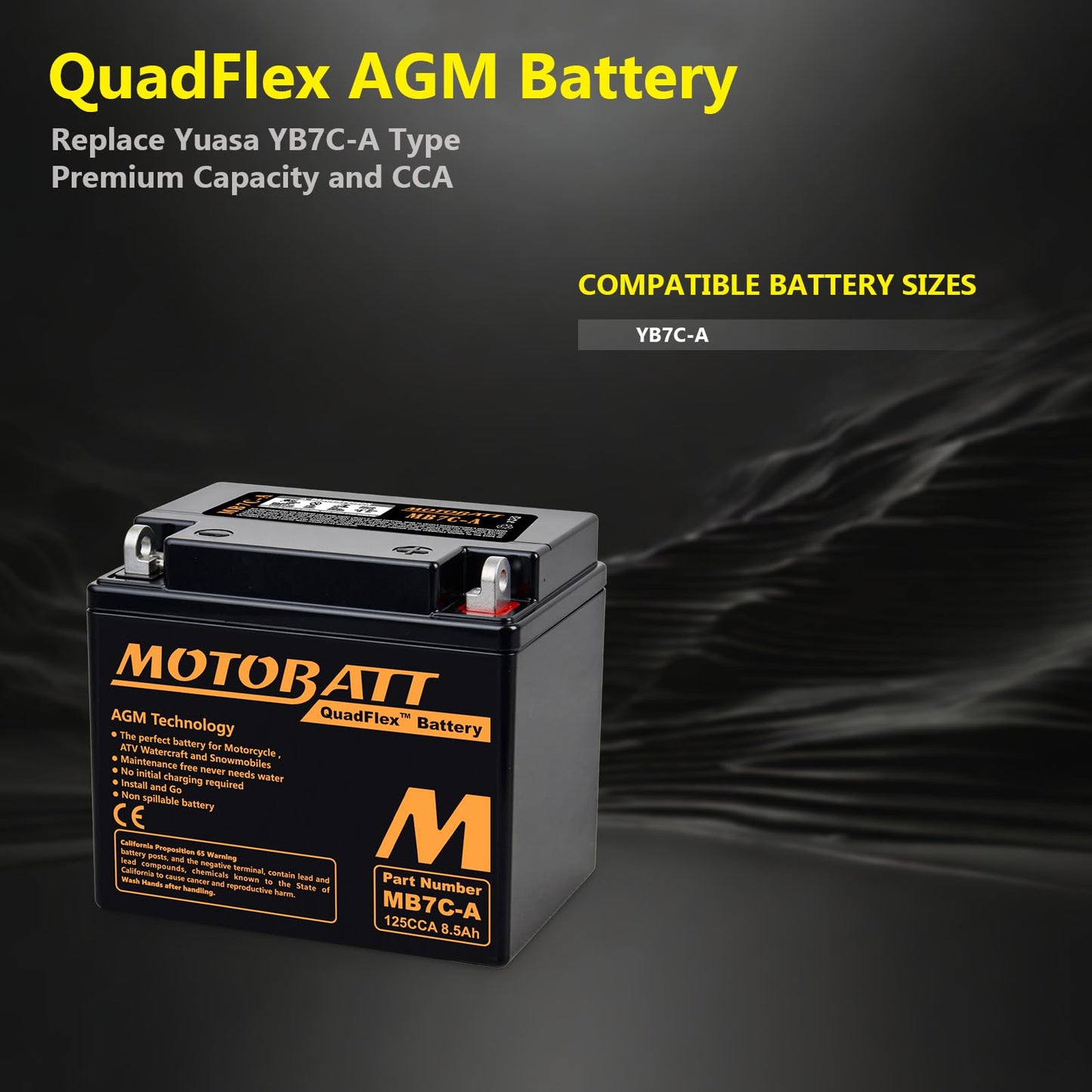 MB7CA Motobatt 12V AGM Battery - Replaces Yuasa YB7C-A