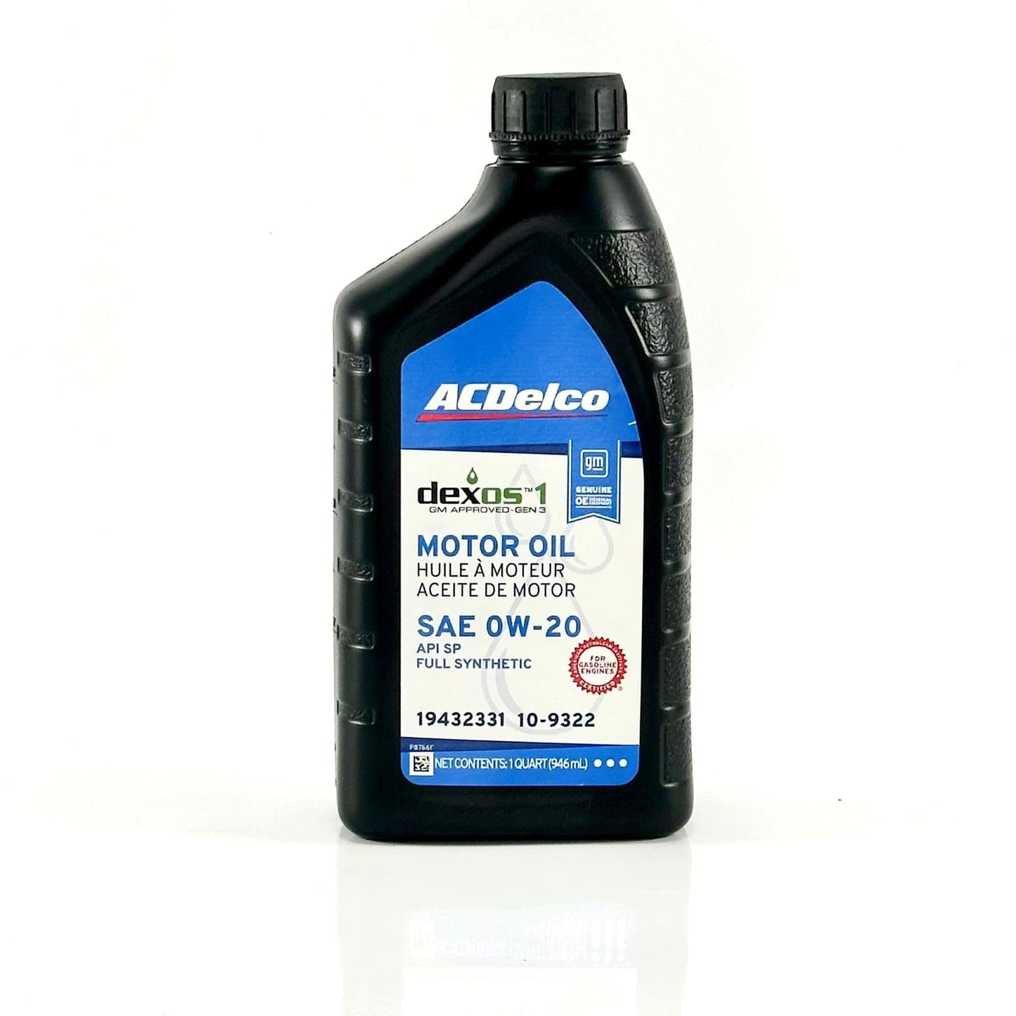 ACDelco 10-9322 19432331 dexos1 GEN 3 Full Synthetic 0W-20 Motor Oil - For 5.3L L82/L84 & 6.2L L87 | Case of 6 Quarts