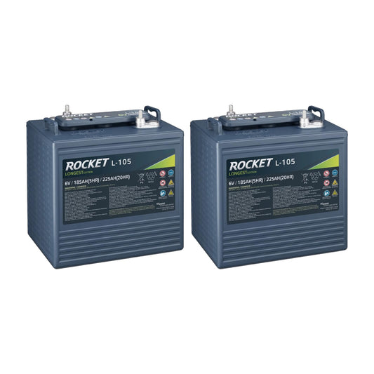 Rocket L-105 225Ah 6V Golf Cart Battery - Replaces Trojan T-105 (Set of 2)