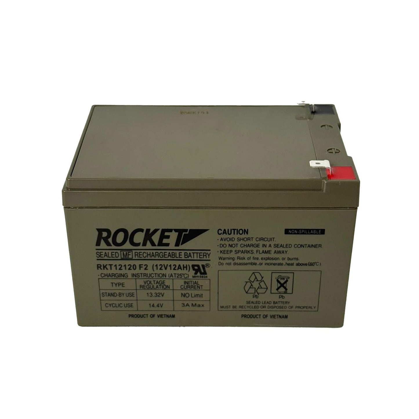 ROCKET RKT12120 F2 12V 12Ah Sealed Lead Acid AGM Battery – Rechargeable, Maintenance-Free, Non-Spillable – For Alarm Systems, Emergency Lighting, Mobility, UPS & Solar