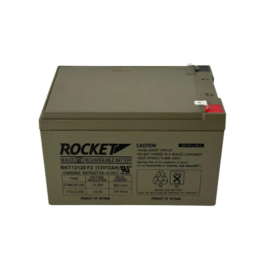 ROCKET RKT12120 F2 12V 12Ah Sealed Lead Acid AGM Battery – Rechargeable, Maintenance-Free, Non-Spillable – For Alarm Systems, Emergency Lighting, Mobility, UPS & Solar