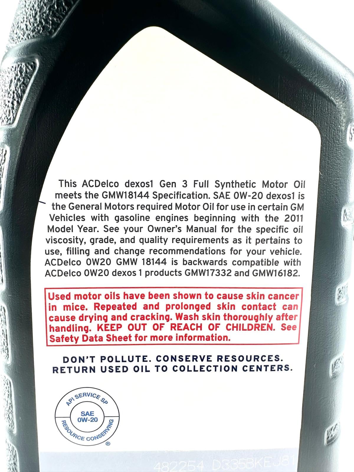 ACDelco 10-9322 19432331 dexos1 GEN 3 Full Synthetic 0W-20 Motor Oil - For 5.3L L82/L84 & 6.2L L87 | Case of 6 Quarts