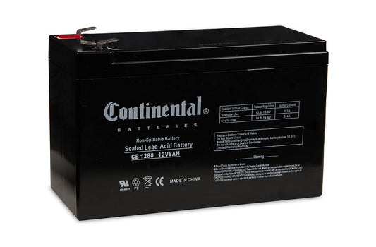 Continental Battery CB 1280 (F2), 12 Volt 8 Amp Hour SLA AGM Battery, T2/F2 Terminals