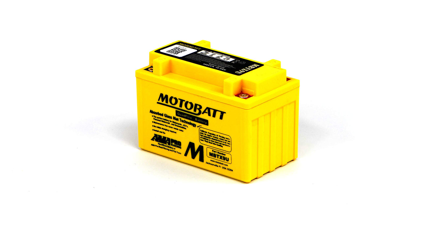 MBTX9UHD Motobatt 12V AGM Battery Replaces YTX9-BS/YT12A-BS/YTZ12S/YTZ14S/DEKA ETX9