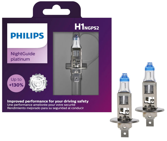 Philips Automotive Lighting H1 NightGuide Platinum Premium Upgrade Automotive Replacement Headlight Bulb, Fits Select High Beam, Low Beam, and Fog Positions (Pack of 2)