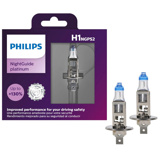 Philips Automotive Lighting H1 NightGuide Platinum Premium Upgrade Automotive Replacement Headlight Bulb, Fits Select High Beam, Low Beam, and Fog Positions (Pack of 2)