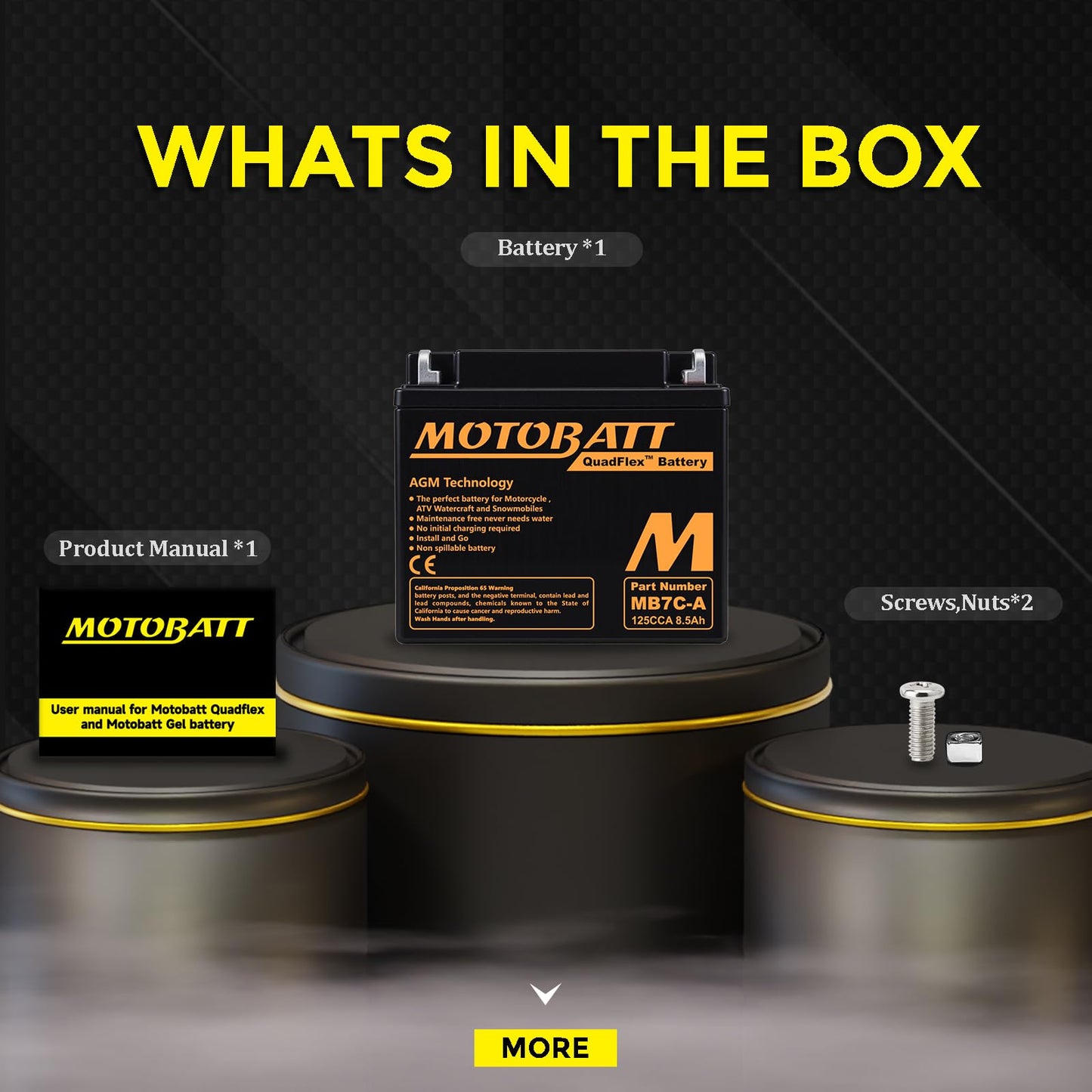 MB7CA Motobatt 12V AGM Battery - Replaces Yuasa YB7C-A
