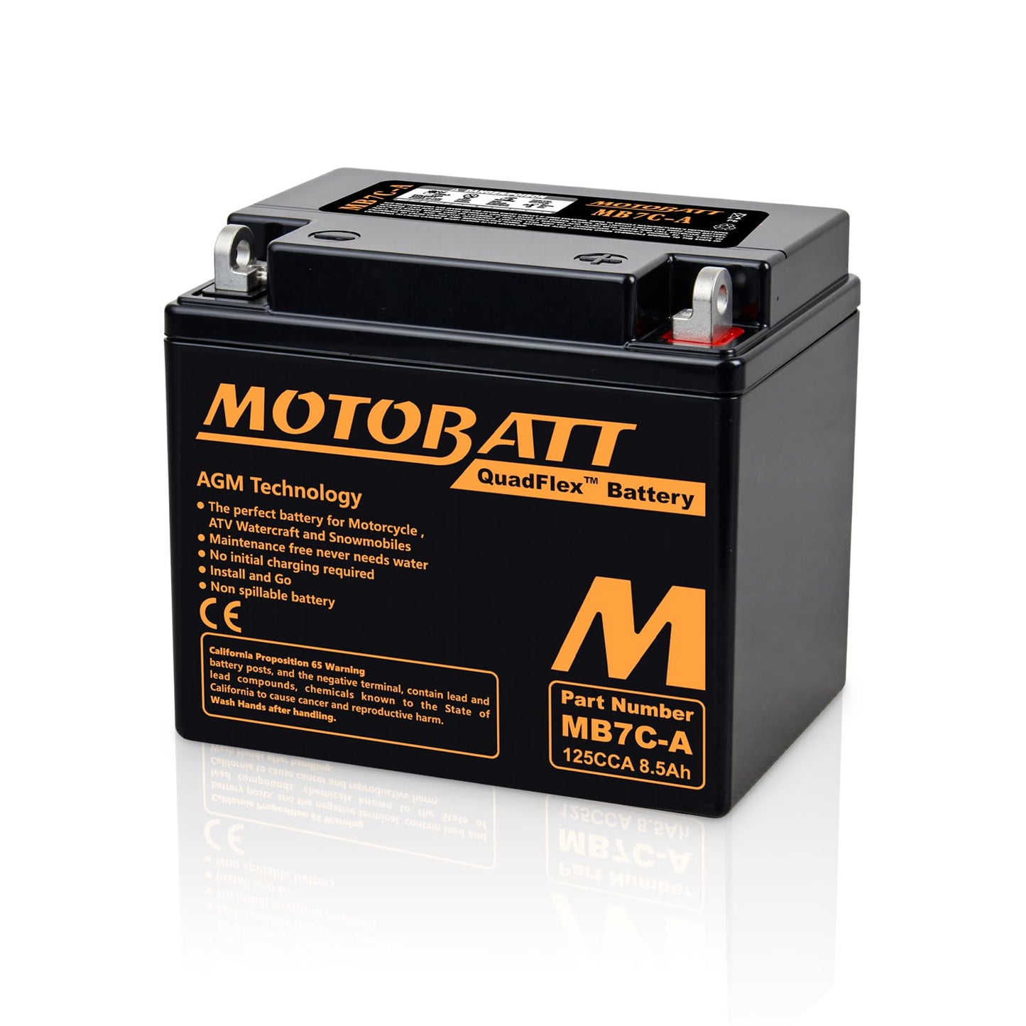 MB7CA Motobatt 12V AGM Battery - Replaces Yuasa YB7C-A