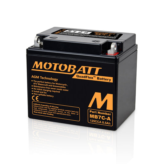 MB7CA Motobatt 12V AGM Battery - Replaces Yuasa YB7C-A