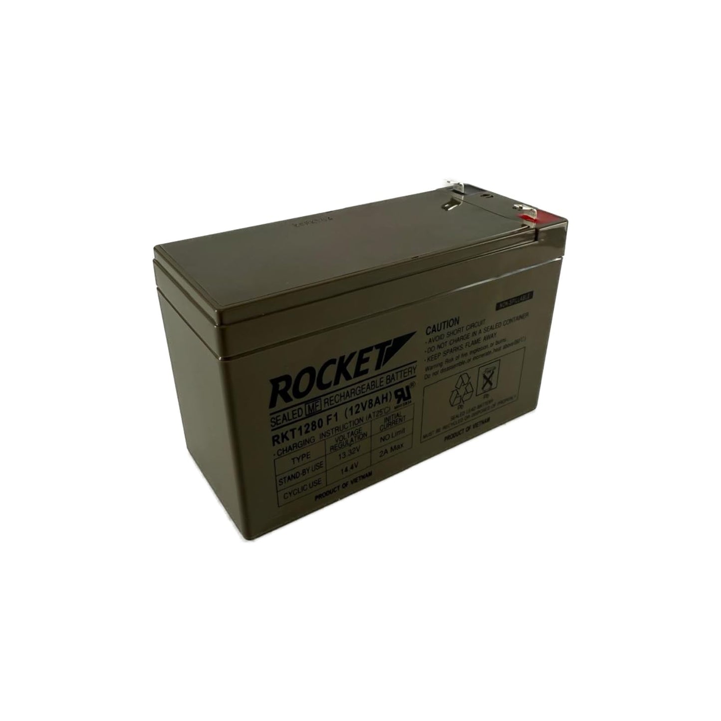 ROCKET RKT1280 12V 8Ah (Case of 10) Sealed Lead Acid (SLA) Rechargeable Battery – F1 Terminal – AGM, Maintenance-Free, Backup Power for UPS, Alarm, and Security Systems