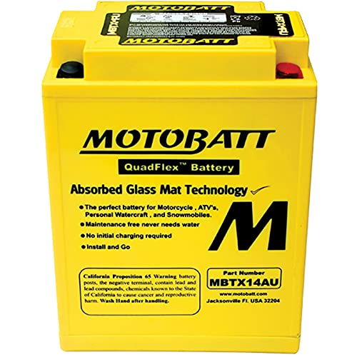 MotoBatt DB Electrical MBTX14AU New Battery For Motobatt 16.5Ah,Aprillia,Atlantic,Ducati,Honda,Harley-Davidson,Kawasaki,Triumph,Brp Can-Am,Artic Cat,Polaris,Others 12N14-3A 12N14-3B YB14-A1 YB14-A2