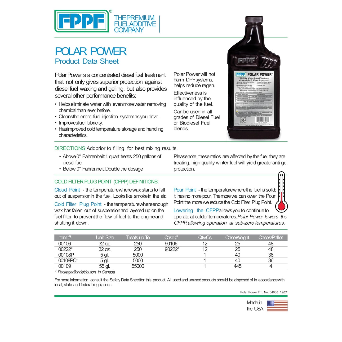 FPPF Polar Power® 00106 Diesel Fuel Treatment – 32 oz. (Pack of 6)