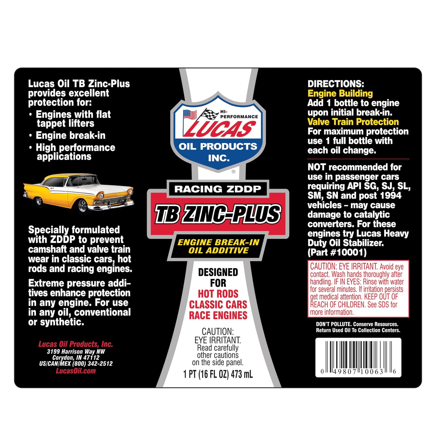 Lucas Oil 10063 Engine Break in Oil Additive w/TB Zinc Plus - 16 Ounce