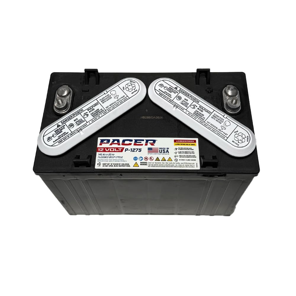 (Set of 2) Pacer P-1275 12V 145Ah Deep Cycle Golf Cart, Solar, Marine, RV, and Industrial Use Battery. Compatible with Trojan T-1275 | T1275