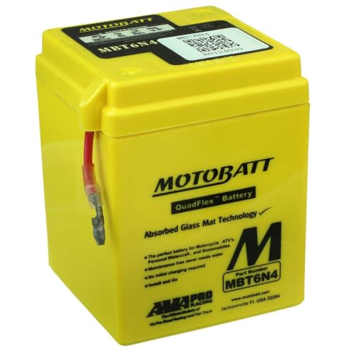 MotoBatt MBT6N4 (6V 4 Amp) Factory Activated Maintenance Free QuadFlex AGM Battery Replaces - 6N42A, 6N42A3, 6N42A4, 6N42A5, 6N42A6, 6N42A8