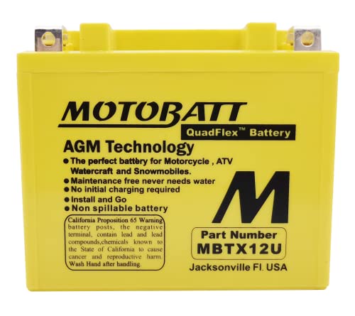 MotoBatt MBTX12U (12V 14 Amp) 200CCA Factory Activated QuadFlex AGM Battery - YB12BB2, YTX12BS, YTX12, YTX14BS, YTX14, YTX14L, YTX14H, YTX14HBS, YTX14LBS, YTX15L, YTX15LBS, ETX12, ETX14, AUX-400-200