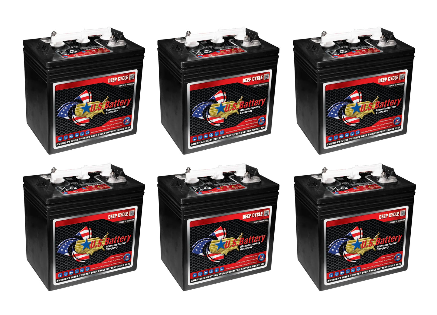 Set of 6 | US Battery US1800XC2 6 Volt 208Ah Deep Cycle Golf Cart, Solar, Marine, RV & Industrial Use Battery | BCI Group GC2 ~ Replaces T-605 T605 | T-105 T105