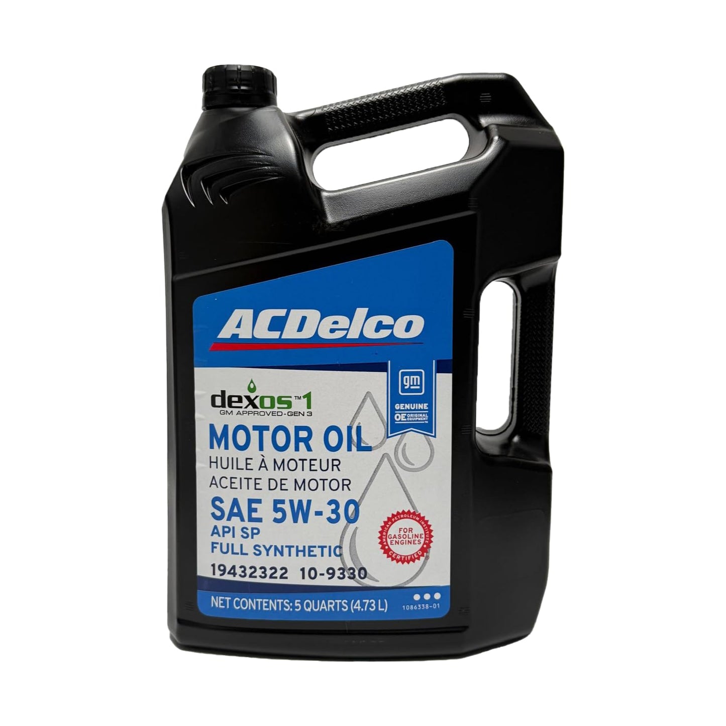 ACDelco GM Original Equipment 10-9330 (19432322) dexos™1 GEN 3 Full Synthetic 5W-30 Motor Oil - 5 qt Jug (Case of 3)